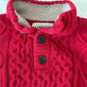 Lands' End  Red Cable-Knit Sweater with Sherpa Collar